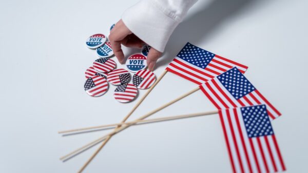 American flags and vote pins.