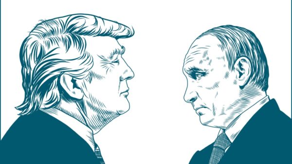 an illustration of donald trump and vladimir putin.