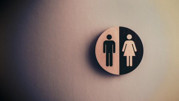 men and women restroom signs.