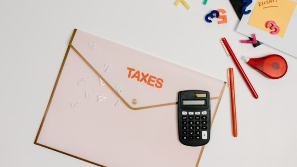 tax folder and calculator.