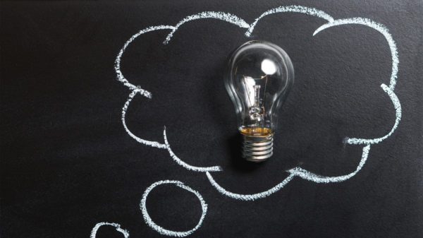 lightbulb, idea in thought bubble