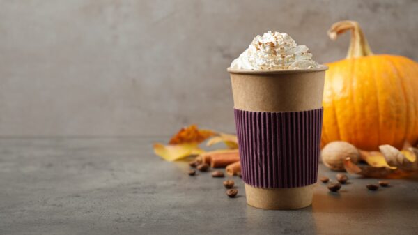 coffee latte with fall decor.