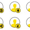 outlines of people with different crypto symbols.