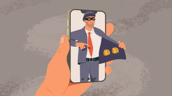 illustration of a burglar holding crypto coins in his jacket.