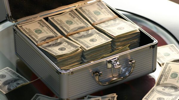 A case filled with cash.