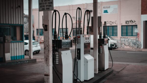 Gasoline pumps at a gas station.