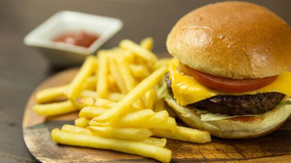 A hamburger and fries.