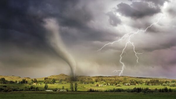 A tornado and lightning.