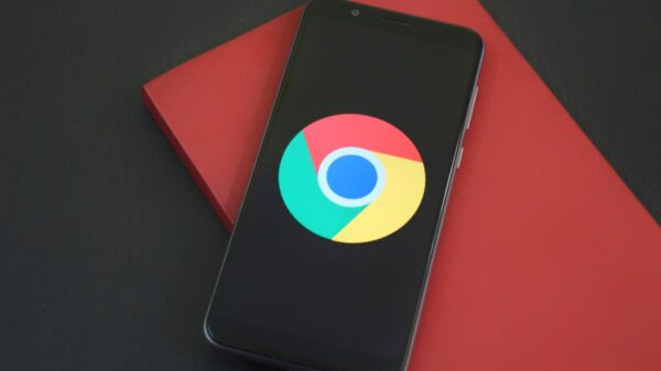 A smartphone displaying the Google Chrome logo.