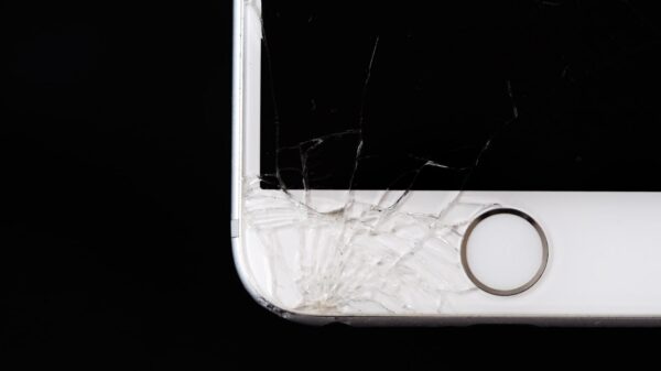A cracked iPhone screen.