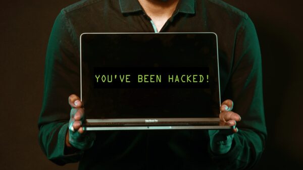 A computer displaying the test "you've been hacked!"