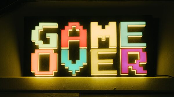 A sign that reads "game over."