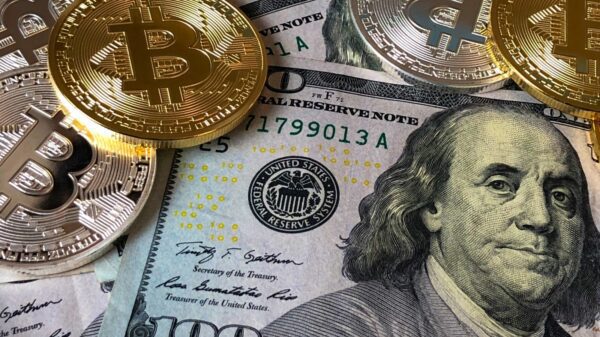 Hundred dollar bills and bitcoins.