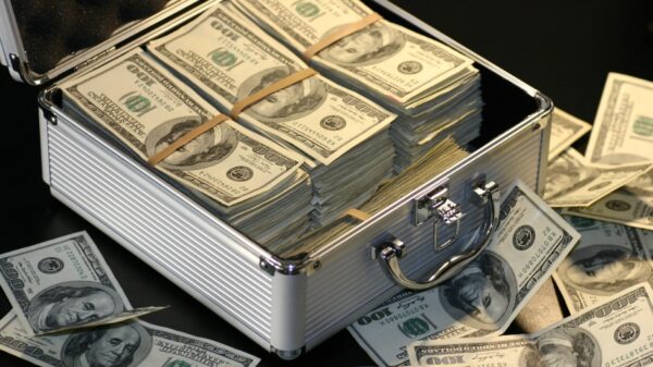 A suitcase filled with $100 bills.